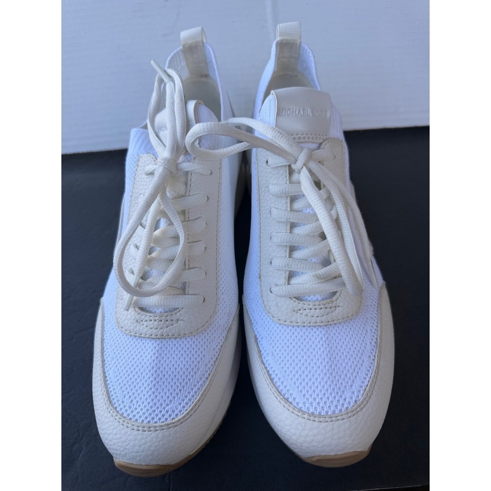 Michael Kors Felix Trainer Leather White Wedge Mesh Lace Up Low Top Sneakers 8.5 - Picture 4 of 12